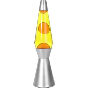 i-Total Lavalamp - Lava Lamp - Sfeerlamp - 40x11 cm - Glas/Aluminium - 30W - Geel met oranje Lava - Zilvergrijs - XL1786