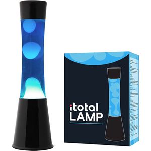 i-Total Lavalamp - Lava Lamp - Sfeerlamp - 40x11 cm - Glas/Aluminium - 30W - Blauw met witte Lava - Zwart - XL1788