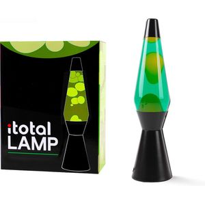 I-Total Lavalamp - Lava Lamp - Sfeerlamp - 40x11 cm - Glas/Aluminium - 30W - Groen met Gele Lava