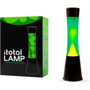 i-Total Lavalamp - Lava Lamp - Sfeerlamp - 40x11 cm - Glas/Aluminium - 30W - Groen met gele Lava - Zwart - XL2345