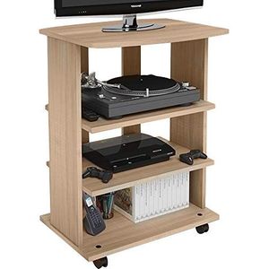 Bakaji TV-kast van MDF-hout met 3 legplanken, dvd-spelconsole en 4 wielen, tv-mand, modern design, afmetingen 60 x 45 x 80,5 cm (eiken)