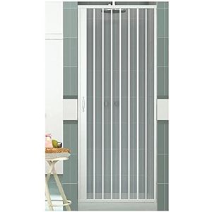 Douchewand van PVC nis breedte 70-150 cm, hoogte 185 cm model VERA, wit, douchedeur zijdelingse opening een vouwdeur, in te korten (breedte 90 cm, hoogte 185 cm)