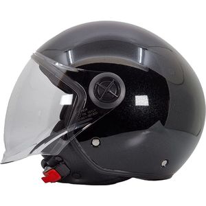 BHR 832 Vespa Helm - Scooterhelm Retro - ECE 22.06 - Geschikt voor Scooter, Brommer, Motor en Snorfiets - maat XS - Glans Zwart