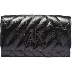 Armani Exchange Schouderketting voor dames, gewatteerde textuur, logo, plaque, Tri-Fold Wallet, Schwarz, Eén maat