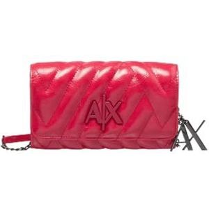 Armani Exchange Dames Shoulder Chain, Quilted Texture, Logo Plaque Tri-Fold Wallet, eenheidsmaat, Rot, One Size