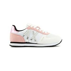 Armani Exchange Dames Pink Details, Microfiber Suede Inserts, Silver Logo Sneakers, Wit-roze., 40.5 EU