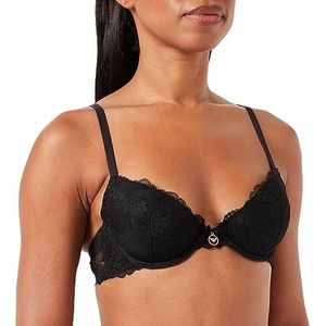 Emporio Armani Push-up damesbeha met uitneembare pads en 2 gespen van eeuwig kant, 34 A, zwart, zwart, zwart.