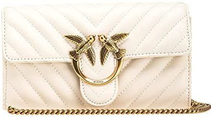 PINKO Schoudertas Koppeling Love One Mini Icon Wallet C Nappa Chevron White - Antique Gold Crème