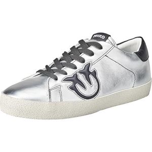 Pinko Seattle Sneaker van gelamineerd leer, gymschoenen voor dames, IZ2_zilver/zwart, 37 EU, Iz2 zilver zwart, 37 EU