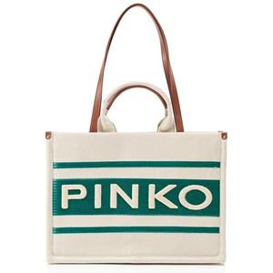 Pinko Gerecyclede canvas shopper voor dames + tas met standaard, 29 x 13 x 29 cm, A6yq_ecru/Turkoois-antiek Goud, 29X13X29