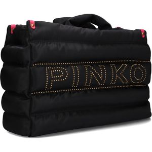 Pinko Zwarte gewatteerde schoudertas met Love Birds-detail , Black , Dames , Maat: ONE Size
