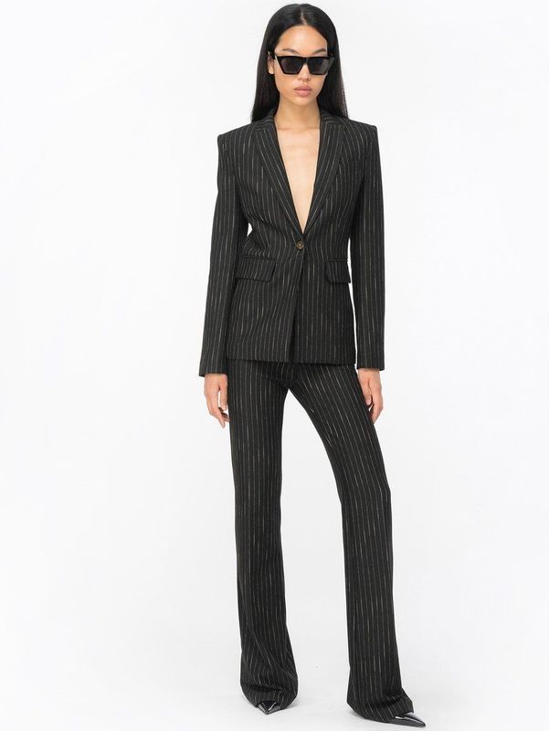 Pinko - Getailleerde Gestreepte Broek - Zwart - Dames - Leer