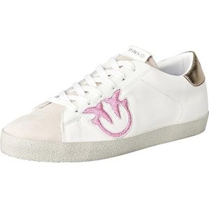 Pinko Seattle sneakers van kalfsleer+, gymschoenen voor dames, J6Y_off wit/beige/roze, 41 EU, J6y Off White Beige Roze, 41 EU
