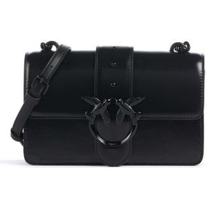 Pinko Zwarte Leren Mini Tas met Metalen Gespsluiting , Black , Dames , Maat: ONE Size