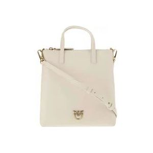 Pinko Leren Mini Tote Tas met Love Birds Diamond Cut Plaque , White , Dames , Maat: ONE Size