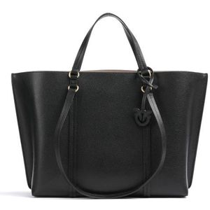 Pinko Zwarte leren shopper tas met afneembare hanger , Black , Dames , Maat: ONE Size