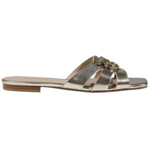 Pinko - Dames Schoenen - Geel - Leer - Gouden Sliders