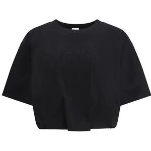 Pinko - Dames T-shirt - Zwart - Katoen - Cropped met Logo en Ronde Hals