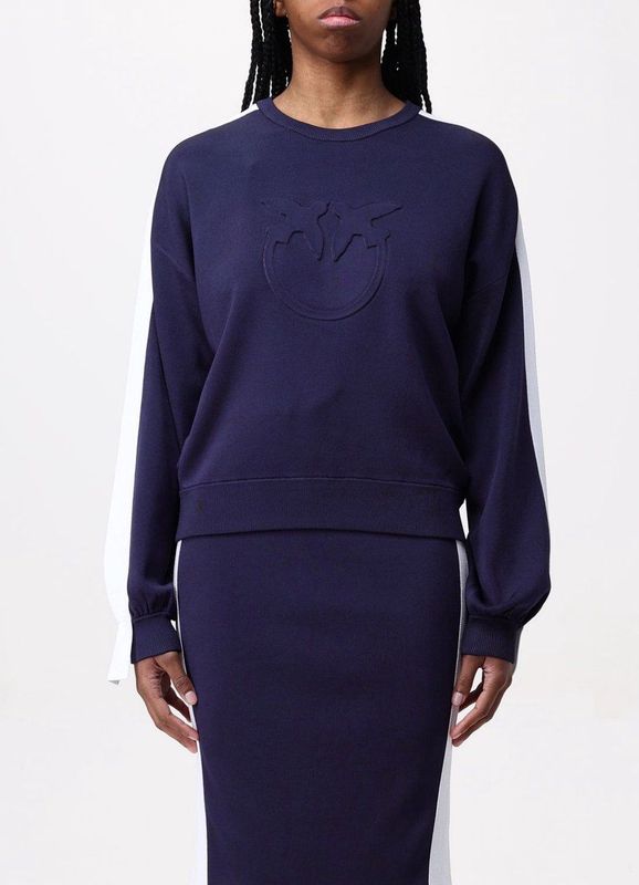 Pinko - Truien - Dames - Blauw - Viscose Mix - Ronde Hals met Logoprint