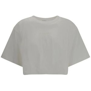 Pinko - Wijde Cropped T-shirt - Wit - Katoen - Korte Mouwen - Mini Logo Borduursel