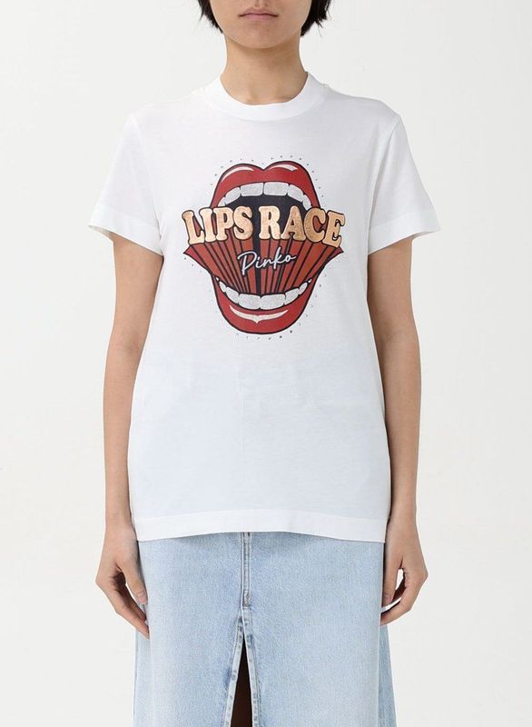 Pinko - Katoenen T-shirt - Wit - Ronde Hals - Korte Mouwen - Strass Versiering