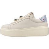 Gio+ - Beige Leren Lage Top Sneakers - Glitter Hiel - Lichtgewicht EVA-Rubber