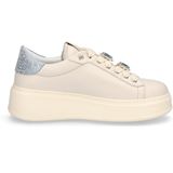 Gio+ - Beige Leren Lage Top Sneakers - Glitter Hiel - Lichtgewicht EVA-Rubber