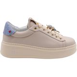Gio+ - Beige Leren Lage Top Sneakers - Glitter Hiel - Lichtgewicht EVA-Rubber