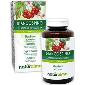 Tweestijlige meidoorn (Crataegus oxyacantha) bladeren en bloemen NATURALMA | 150 g | 300 tabletten van 500 mg | Voedingssupplement | Natuurlijk en Veganistisch