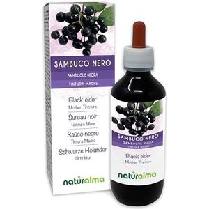 Gewone vlier (Sambucus nigra) bloemen (vlierbloesem) en vruchten (vlierbessen) Alcoholvrije moedertinctuur Naturalma - Vloeibaar extract druppels 200 ml - Voedingssupplement - Veganistisch