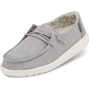 Hey Dude Wendy Girls – licht comfort – mocassin voor meisjes – vrijetijdsschoenen voor meisjes met ergonomische binnenzool van traagschuim – ontworpen in Italië, Grijs Linnen Grey, 31 EU