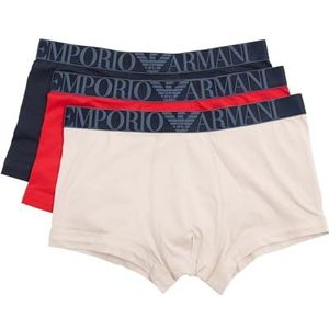 Emporio Armani Heren 3-Pack Trunk, Nude/Rood/Marine, S, Naakt/Rood/Marine, S