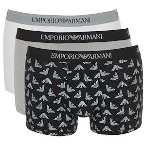 Emporio Armani Heren 3-Pack Trunk, wit/bedrukt zwart/steen, XL, Wit/bedrukt zwart/steen, XL