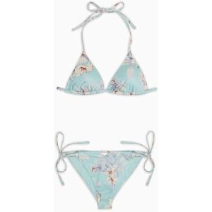 Emporio Armani Bikini-set voor dames, triangle en string, Braziliaanse bloemenprint, Hibiscus Print/Mint, M
