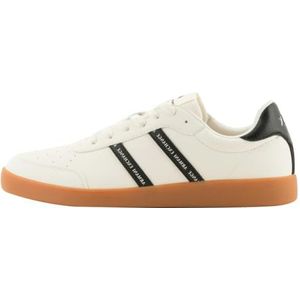 Armani Exchange Berlin, Double Stripes Logo Sneakers voor heren, Off White+ Black, 44 EU, gebroken wit zwart, 44 EU