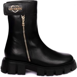 Love Moschino, Schoenen, Dames, Zwart, 41 EU, Leer, Elegante Leren Chelsea Laarzen