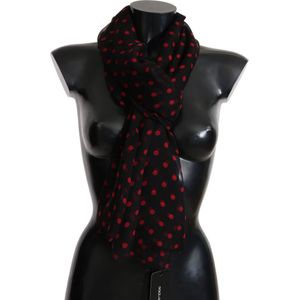 Dolce & Gabbana Vrouwen Zwart Rood Polka Dot 100% Zijde Sjaal Wikkel 200cm X 60cm Sjaal