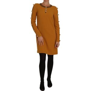 Dolce & Gabbana - Mini Jurk - Lichtbruin - Lange Mouwen - Crystal Versiering