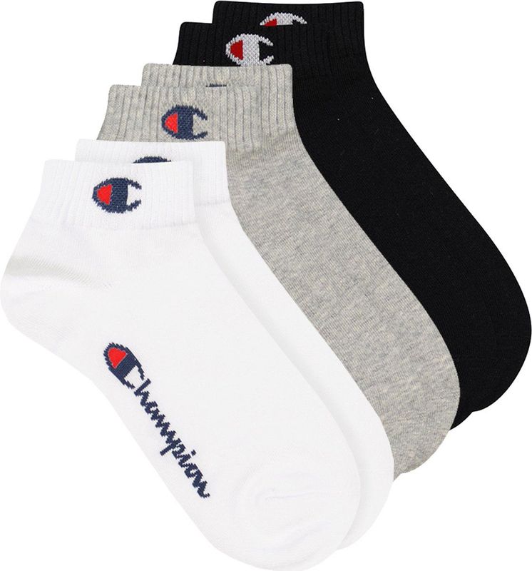 CHAMPION - Set van 6 Paar Effen Sokken - Grijs, Wit, Zwart - Katoenmix