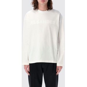 Jil Sander - Tops - Wit - Katoen - Ronde Hals - Lange Mouwen - Zwarte Logo-opdruk