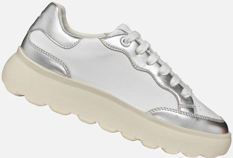 GEOX - SPHERICA EC4.1 Sneakers - Wit/Zilver - Nappa en Metallic Leer