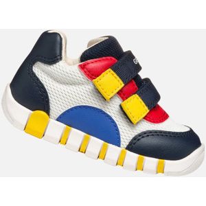 GEOX IUPIDOO Sneakers - Wit/Marineblauw - Mesh/Lederlook