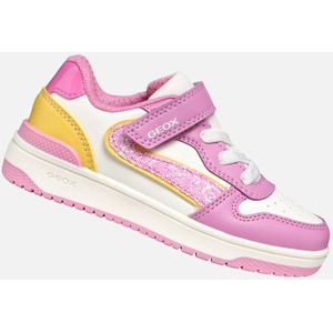 GEOX - WASHIBA Sneakers - Donkerroze/Geel - Lederlook/Textiel/Glittermateriaal