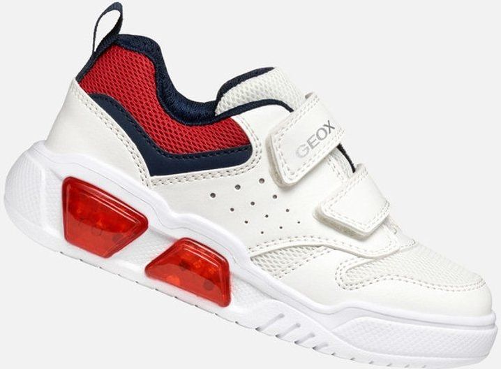 GEOX - ILLUMINUS Sneakers - Wit/Rood - Mesh/Lederlook