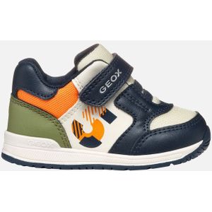 Geox - Rishon - Sportschoenen - Marineblauw - Oranje - Leerlook en Nylon