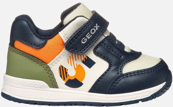 GEOX - RISHON Sneakers - Marineblauw/Lichtoranje - Lederlook/Nylon