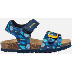 GEOX - Chalki - Sandalen - Marineblauw/Geel - Geprint Lederlook
