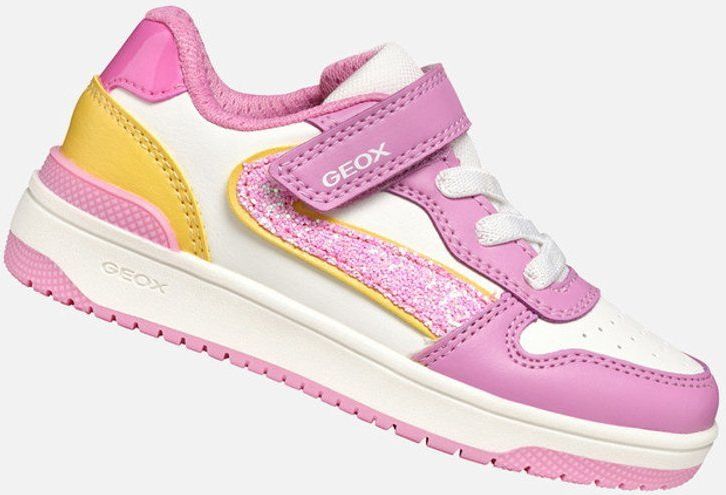 GEOX - WASHIBA Sneakers - Donkerroze/Geel - Lederlook/Textiel/Glittermateriaal