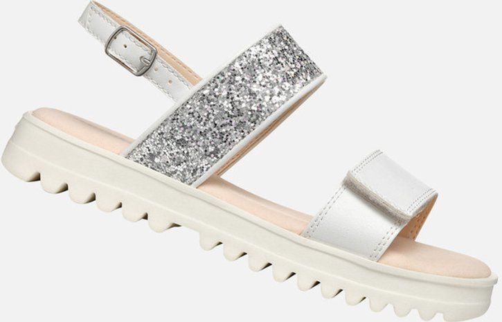 GEOX - CORALIE - Sandalen - Wit/Lichtzilver - Lederlook/Textiel/Glittermateriaal