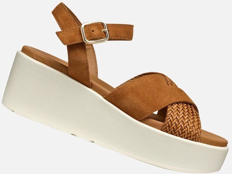 GEOX - XAND 2.2S - Sandalen - COGNAC - Suède - Middelhoge Sleehak